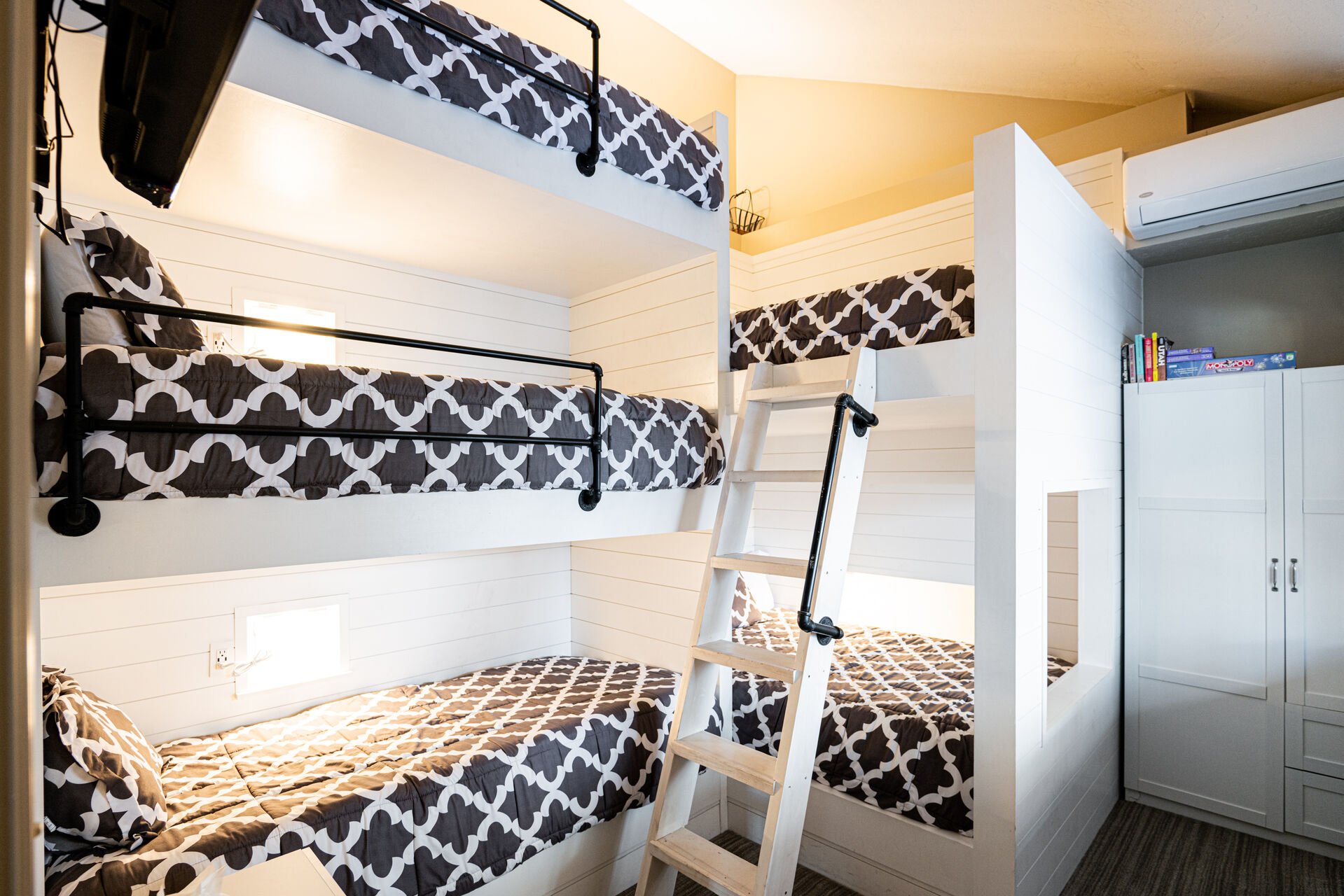Bedroom 2 with New Custom Bunk Beds - Full over Full and Triple Twins - New A/C Walt Mount Unit