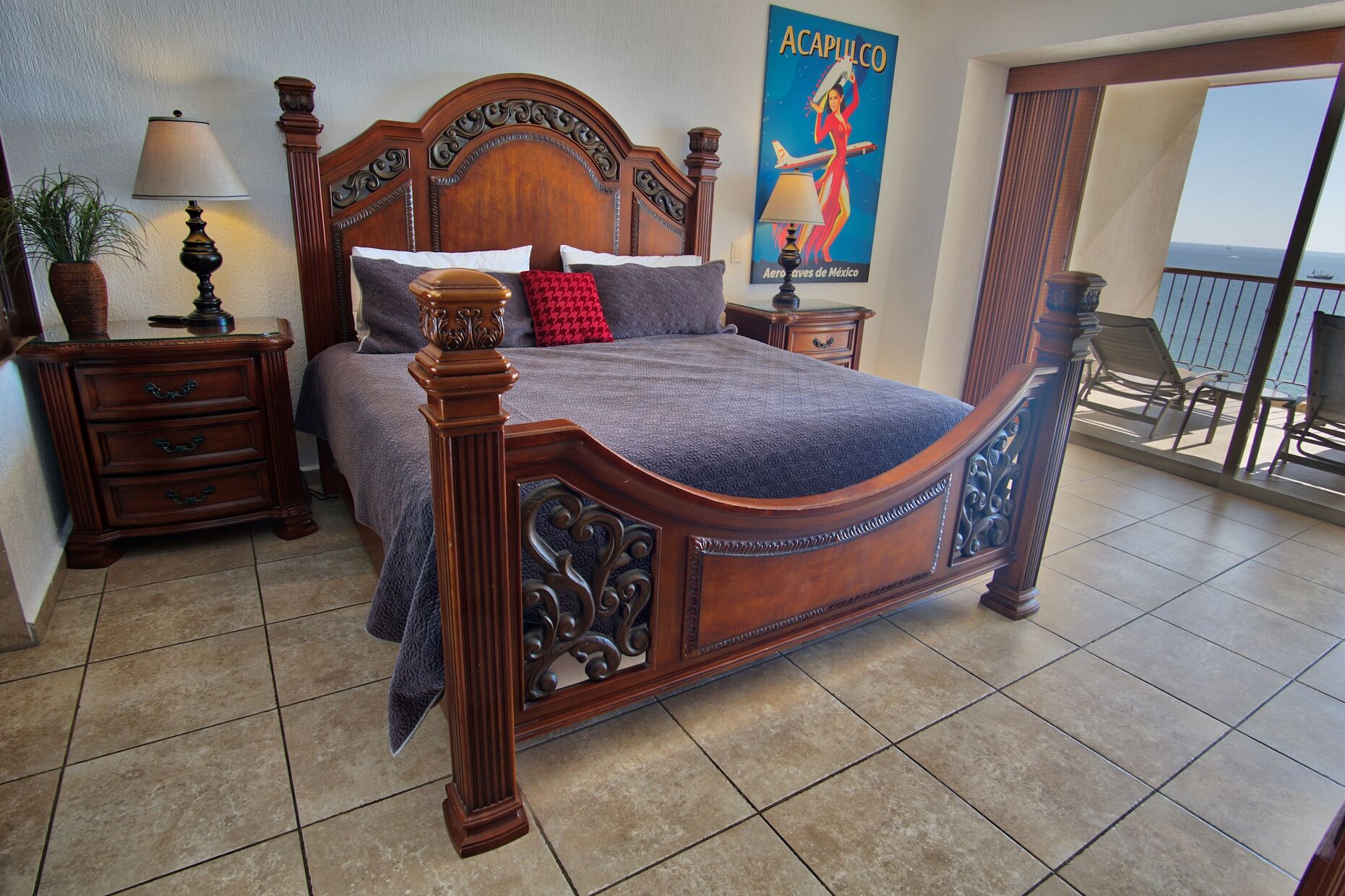 The master bedroom features it's own sliding door access to the patio.