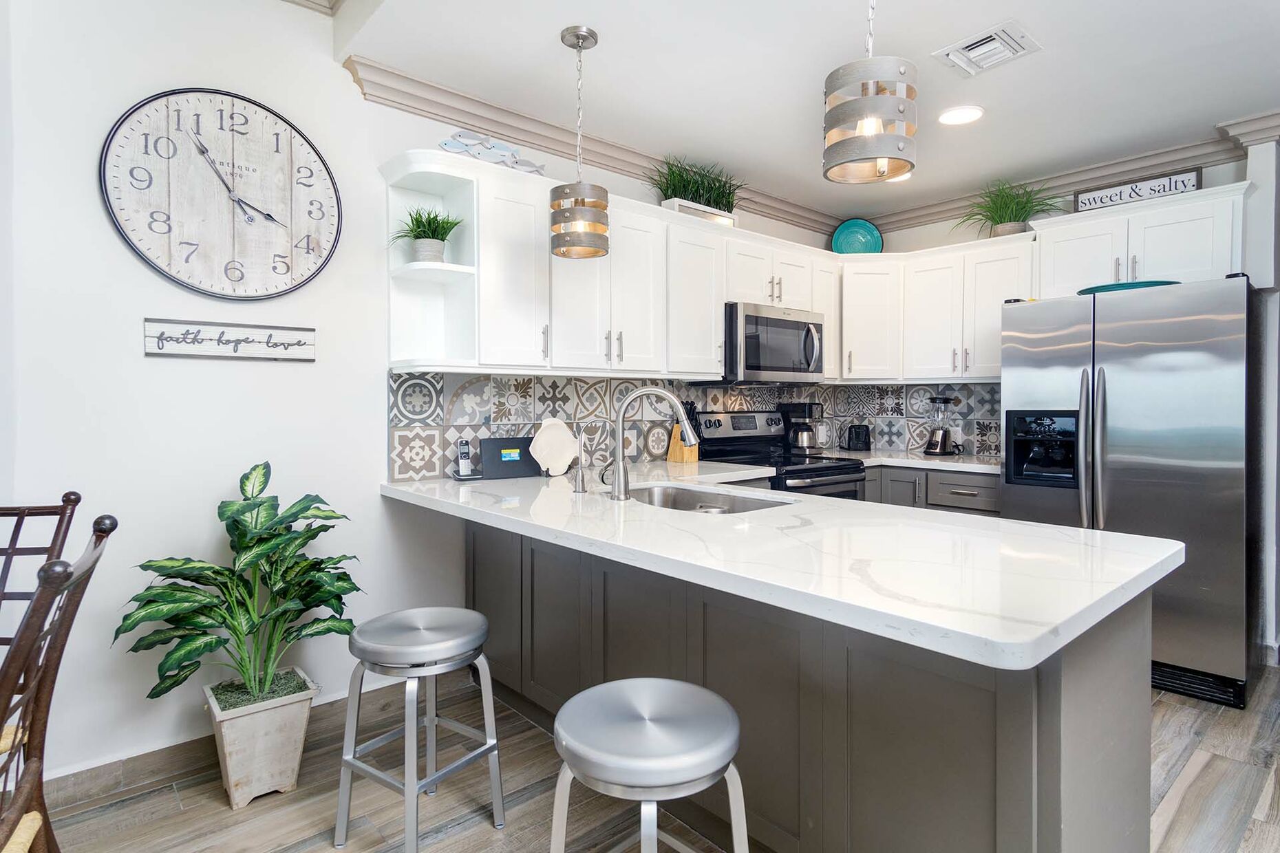 The updated kitchen is stylish and modern!