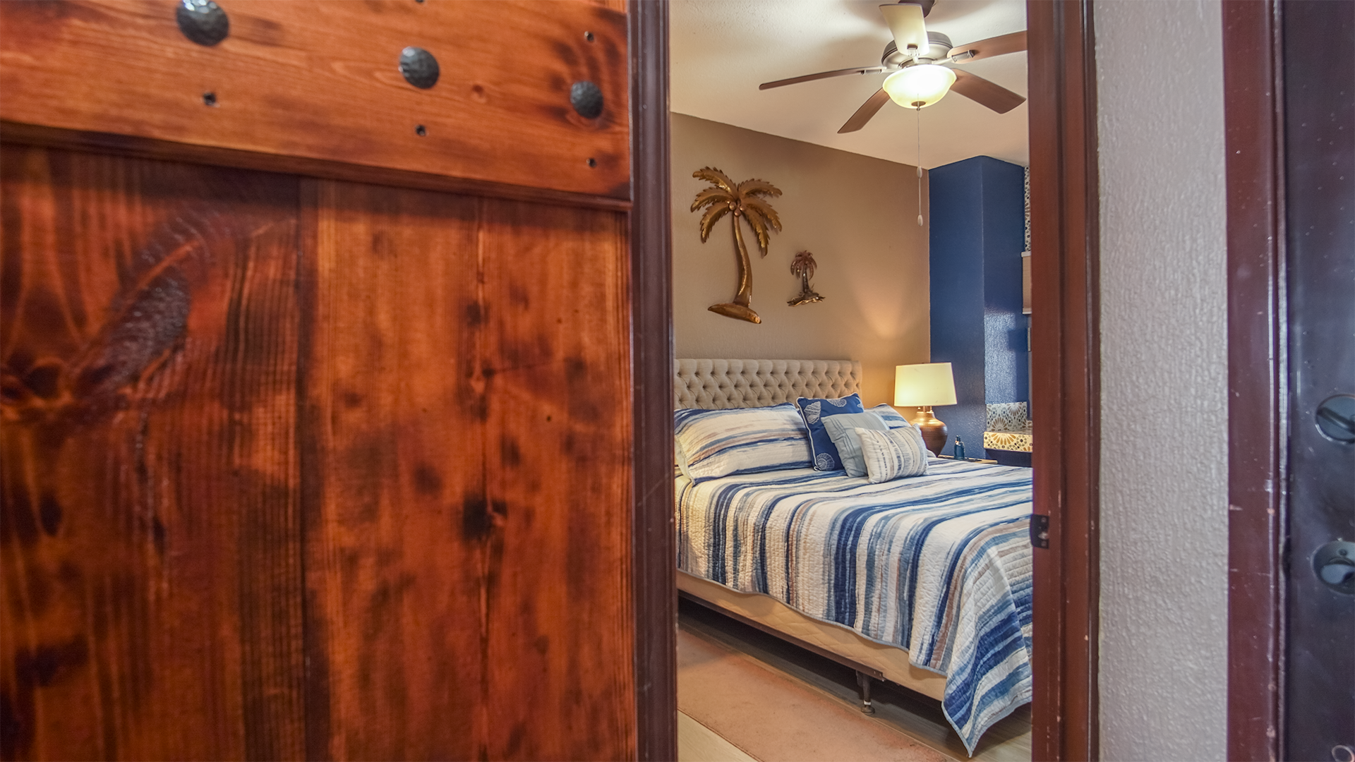 custom sliding wooden door to the bedroom
