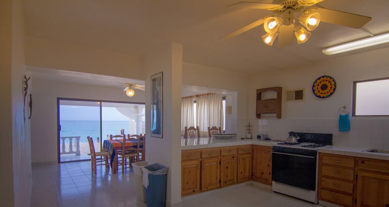 The kitchen and the dinning room have an open floor plan