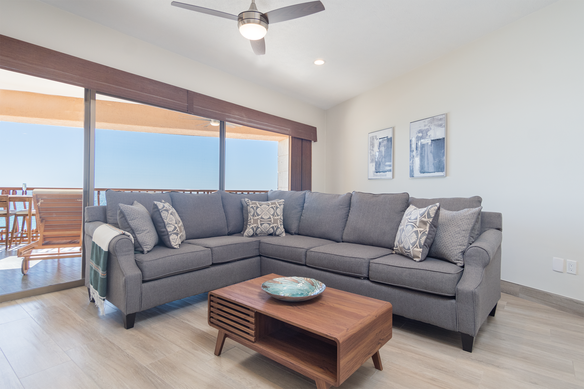 The Living room is set on the ocean side of the unit.