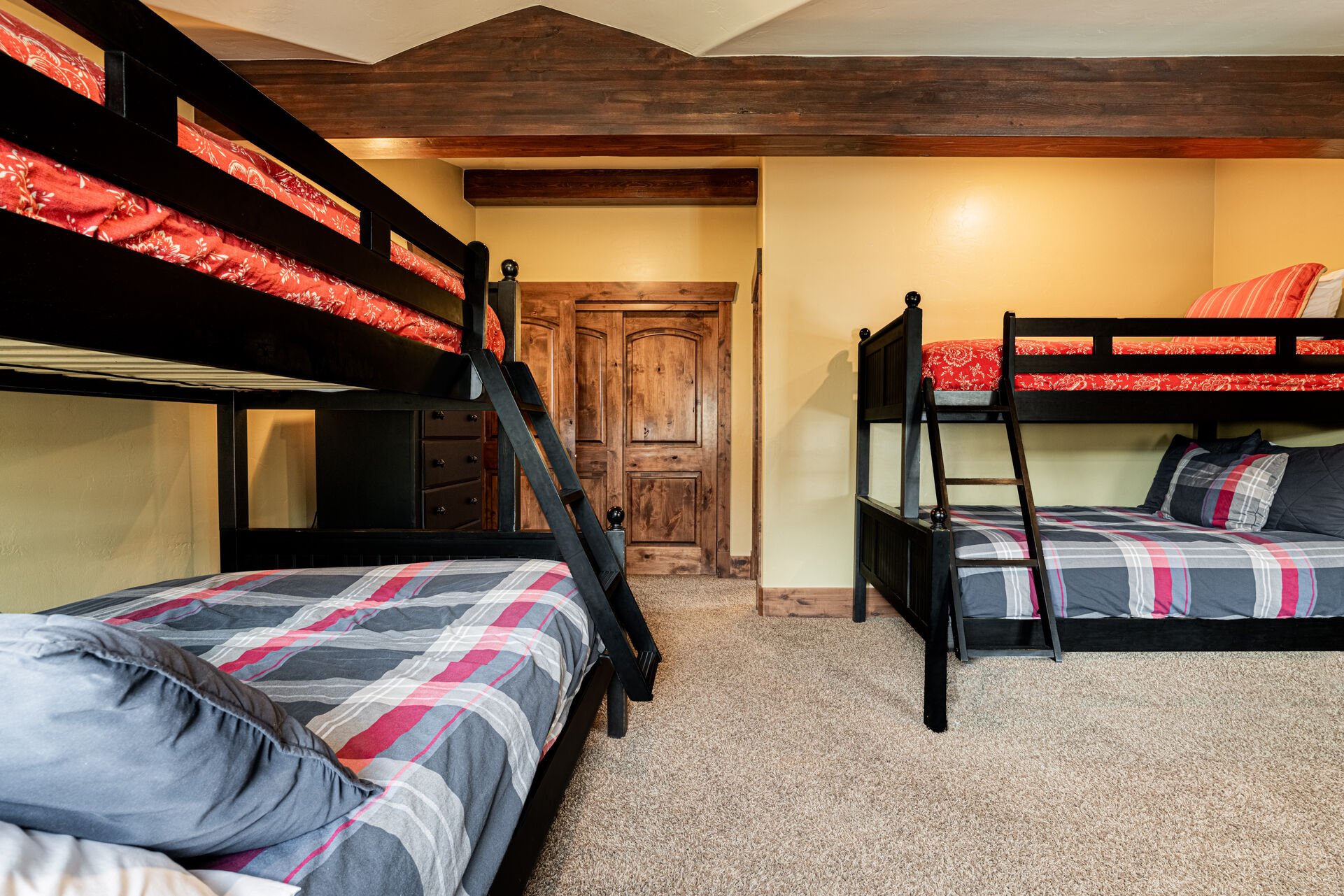 Bedroom 3 with Two Twin Over Queen Bunks, Smart TV, and Private Bath