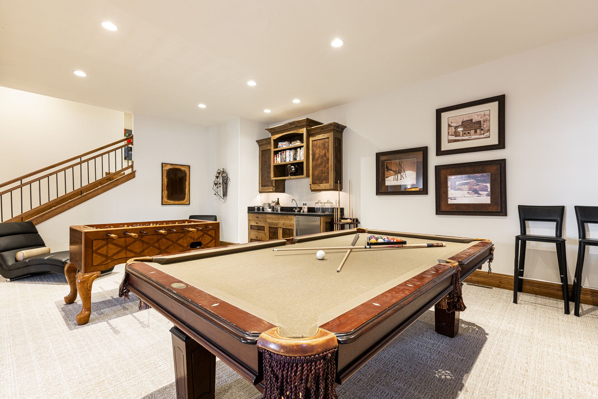 Lower Level Game/Family Room with Pool Table, Foosball, and Card Table
