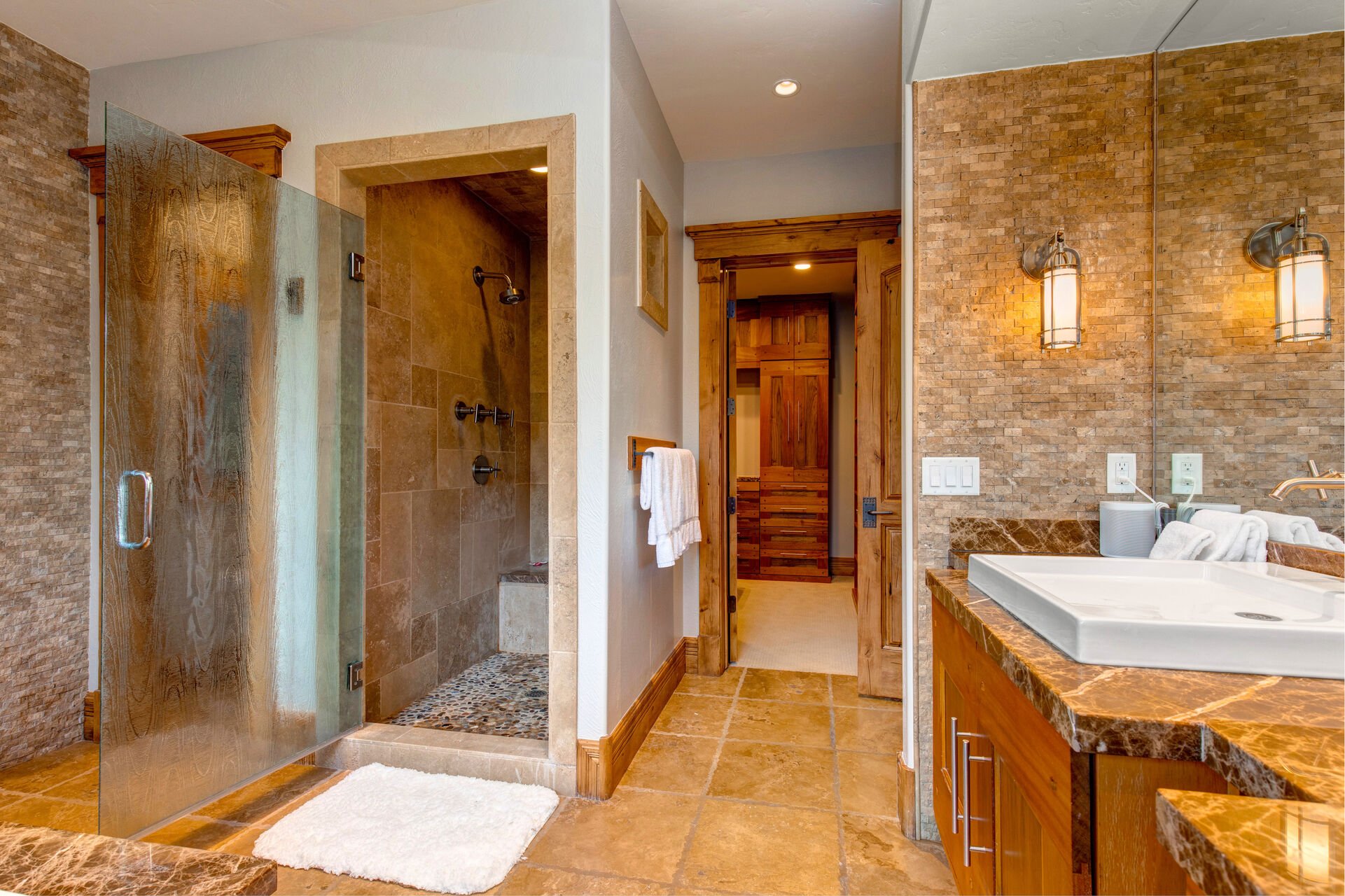 Master Bath with Jacuzzi Tub and Walk-In Stone Shower