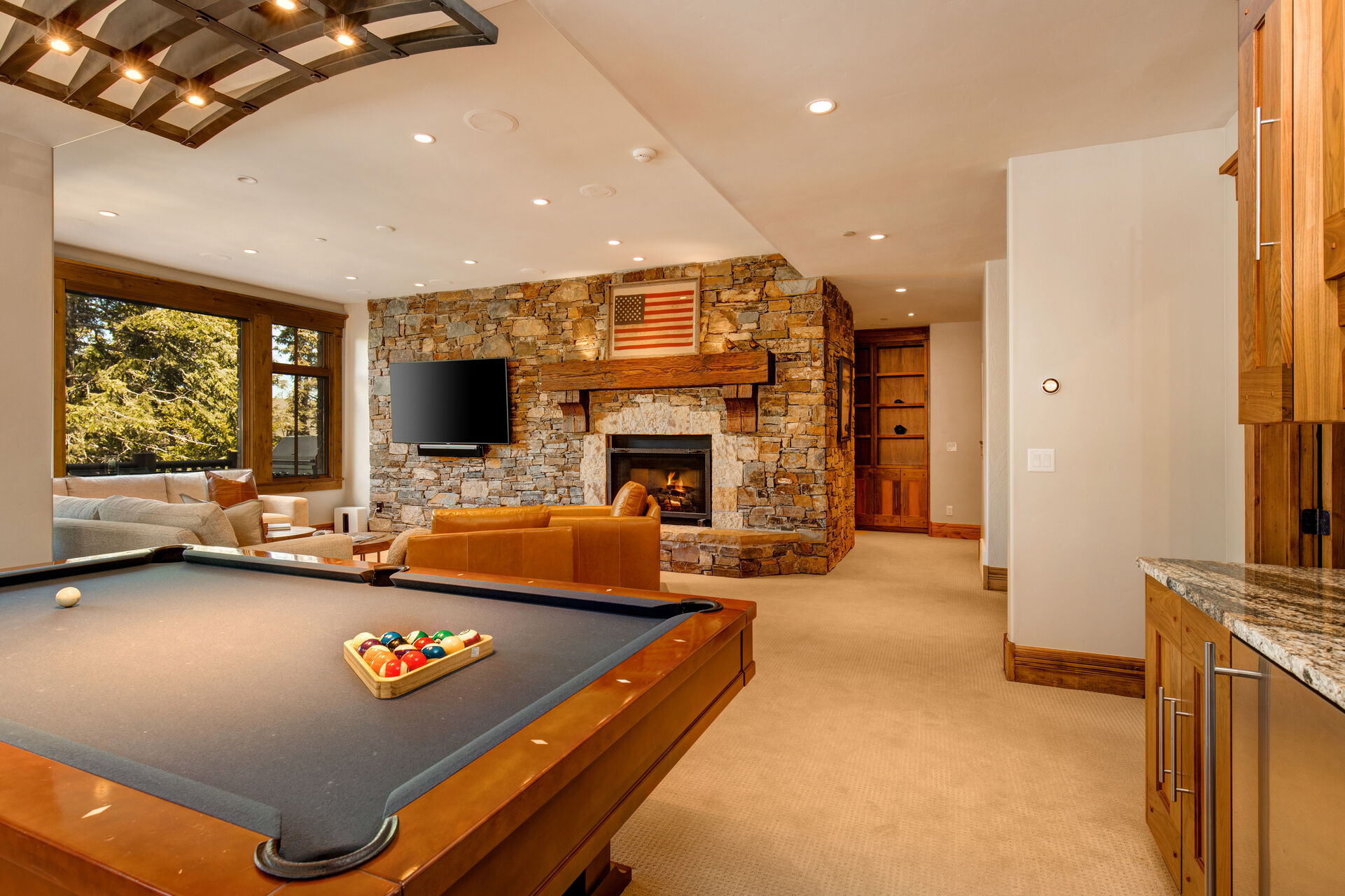 Lower Level Game Room Pool Table and Deck Access