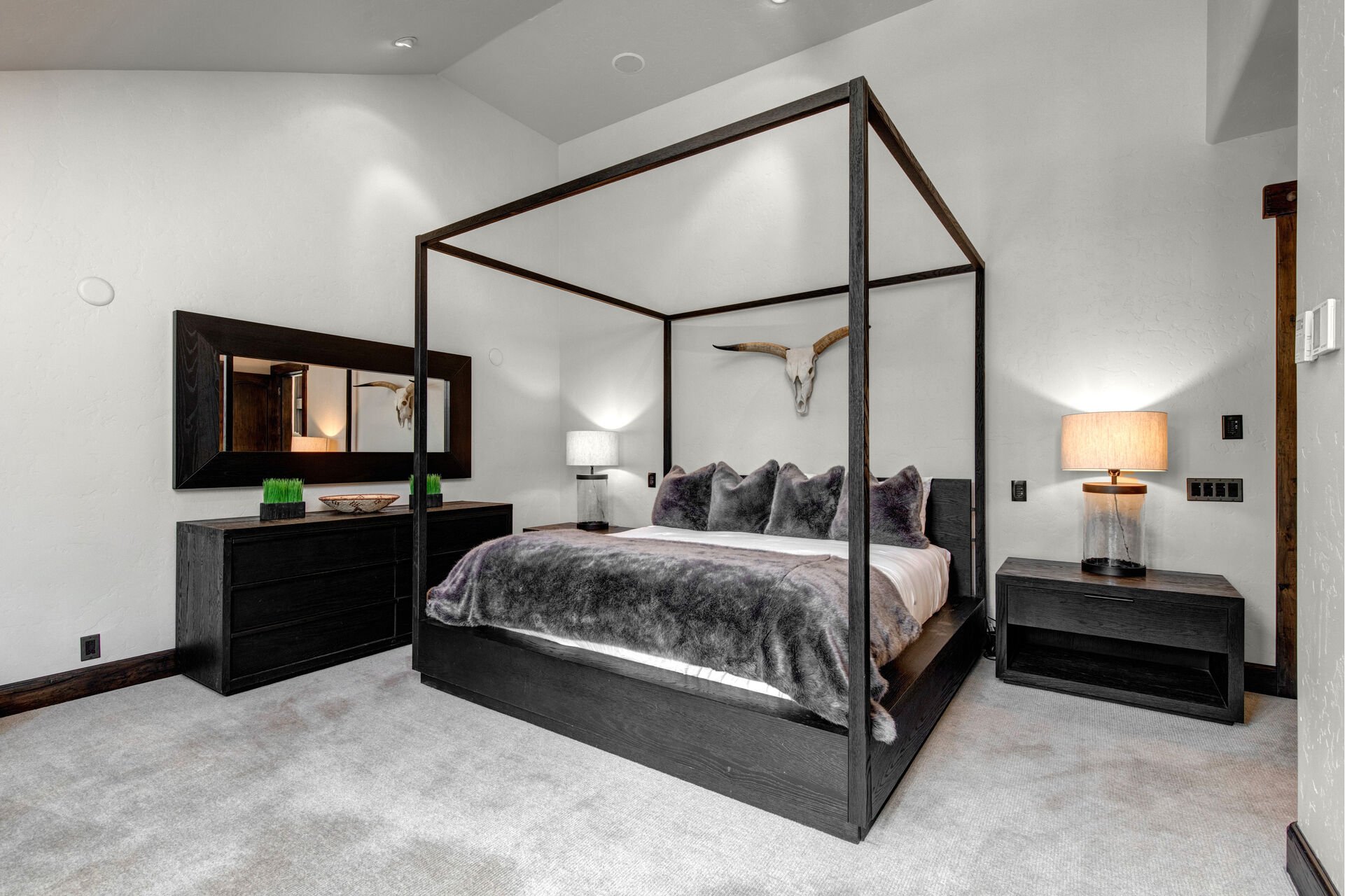 Grand Master Bedroom with King Bed, HD Smart TV, Sonos Sound, Gas Fireplace, Private Bath and Private Balcony