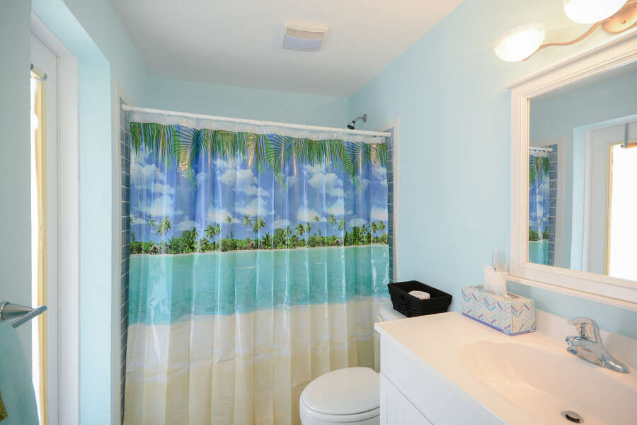 Full Bath with Walk-in Shower off the Living Room at Vacation Home New Smyrna Beach