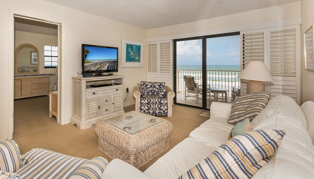 Oceanfront living room with 40