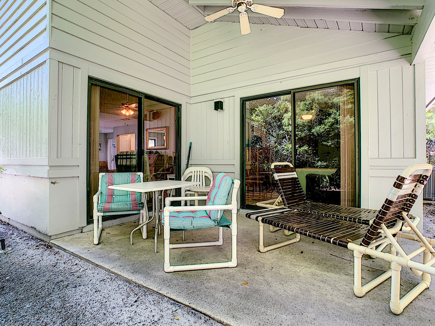 This New Smyrna Beach monthly vacation rental features a Covered patio.