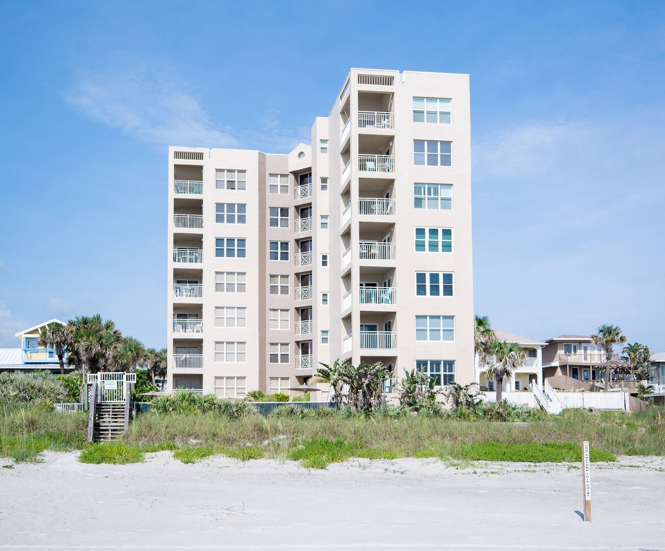 View of Palm House Condominiums from the Beach.