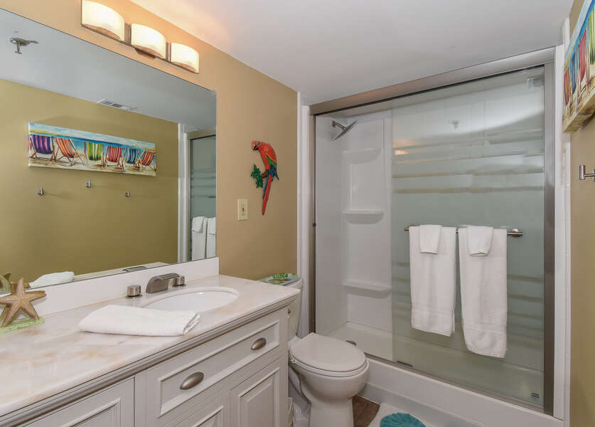Full Bath With Walk-in Shower and Stone Counter Tops