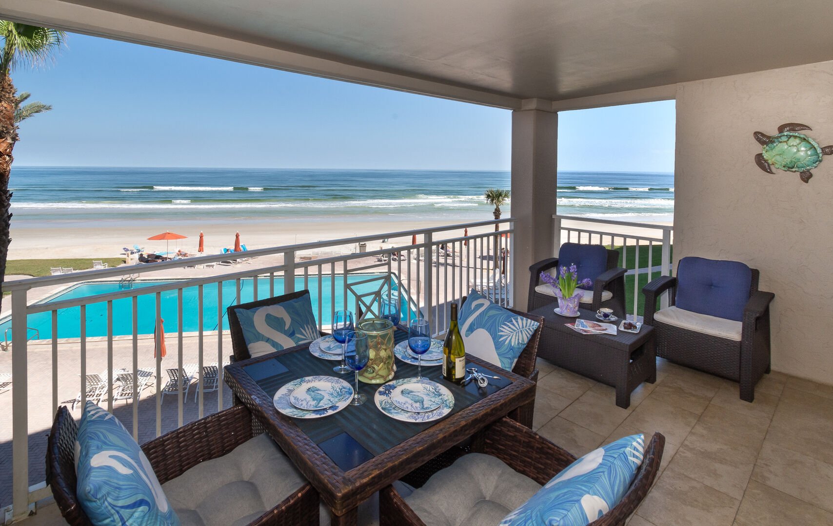 Enjoy breathtaking views of the car free beach from this lovely 3 bedroom 3 bath condo.