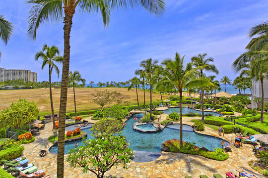 A Shot of the Lagoon Pool and it's colorful island landscaping.