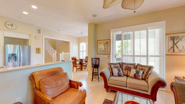 Comfy Living Area with Access to the Lanai in Our Condo in Ko Olina Resort.