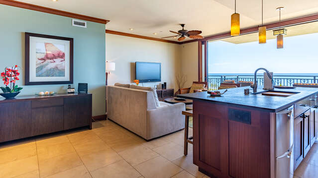 Our Ko Olina Beach Villa Living Area with a View of the Ocean