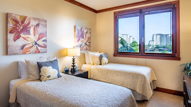 Second Bedroom with Twin Beds with Skyline Views in our Ko Olina Beach Villa