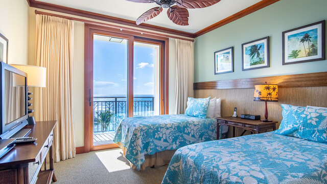 The Second Bedroom also has an Ocean View & Access to the Lanai in our Ko Olina Condo Rental