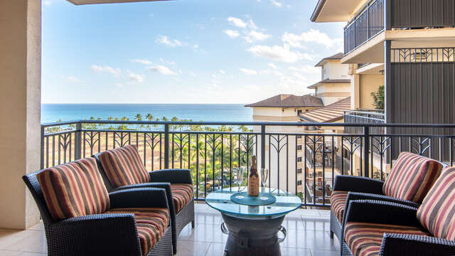Balcony with Ocean View, Outdoor Seating Set, and Coffee Table.