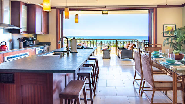Kitchen, Lenai, and Dining Area inside Beach Villas BT-901