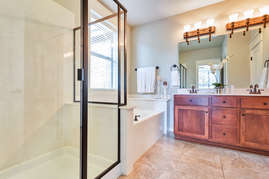 En Suite Master Bath with Jetted Tub, Walk-in Shower, and Double Vanity