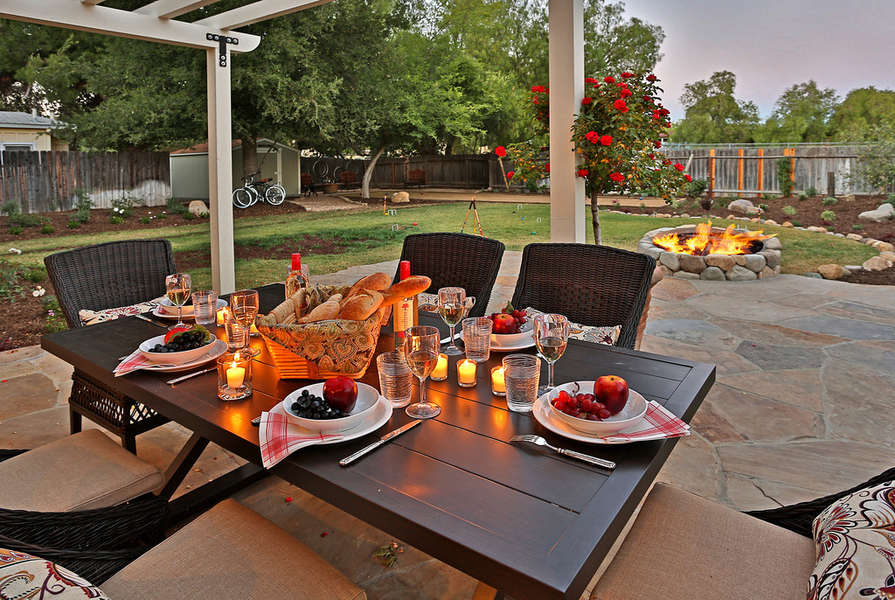 Enjoy leisurely dining or sit by the fire pit