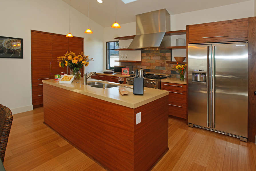 Gourmet kitchen is sleek and efficient