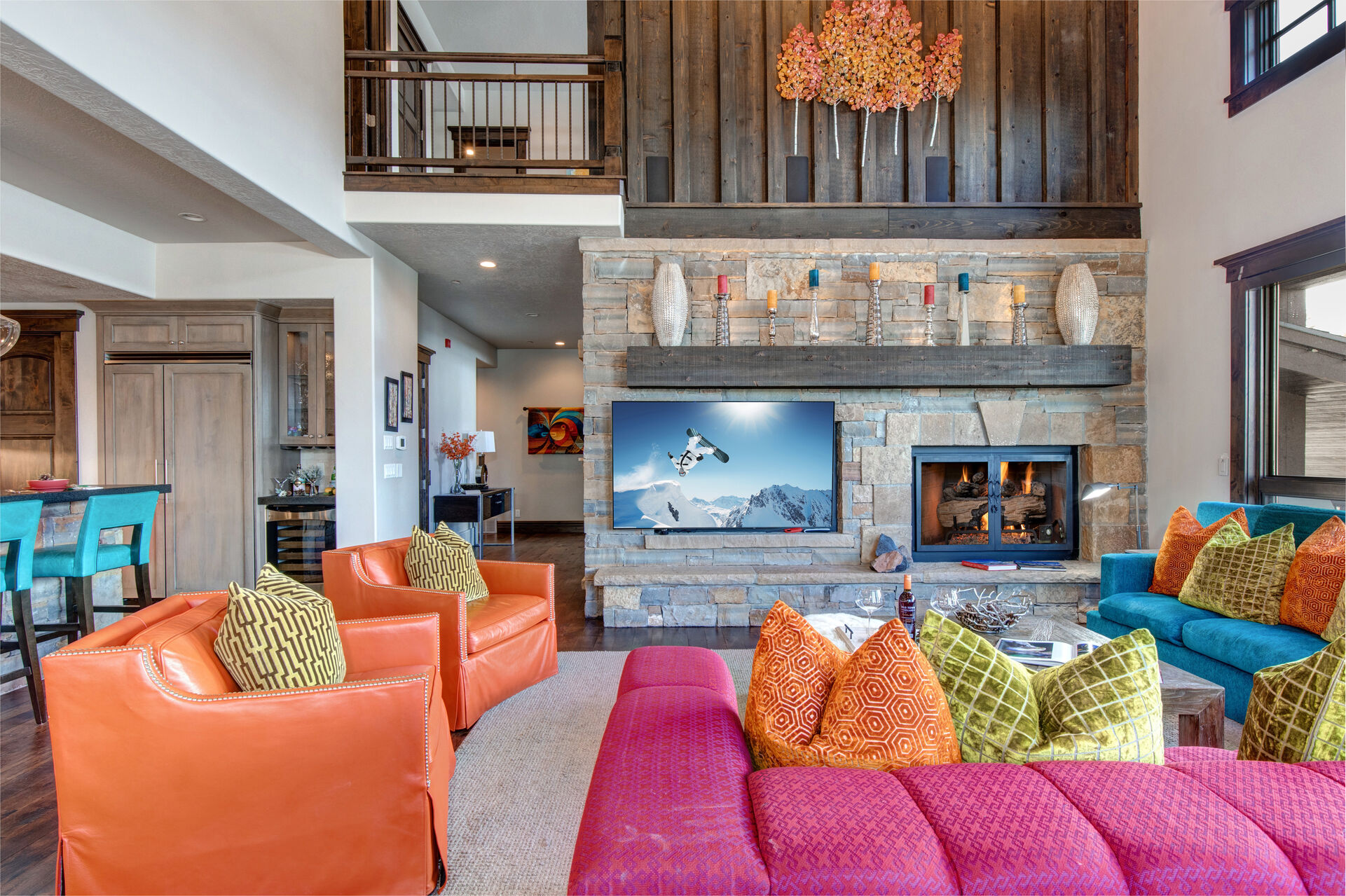 Living room with Smart TV, with outside deck access and views of Empire Mountain and Park City