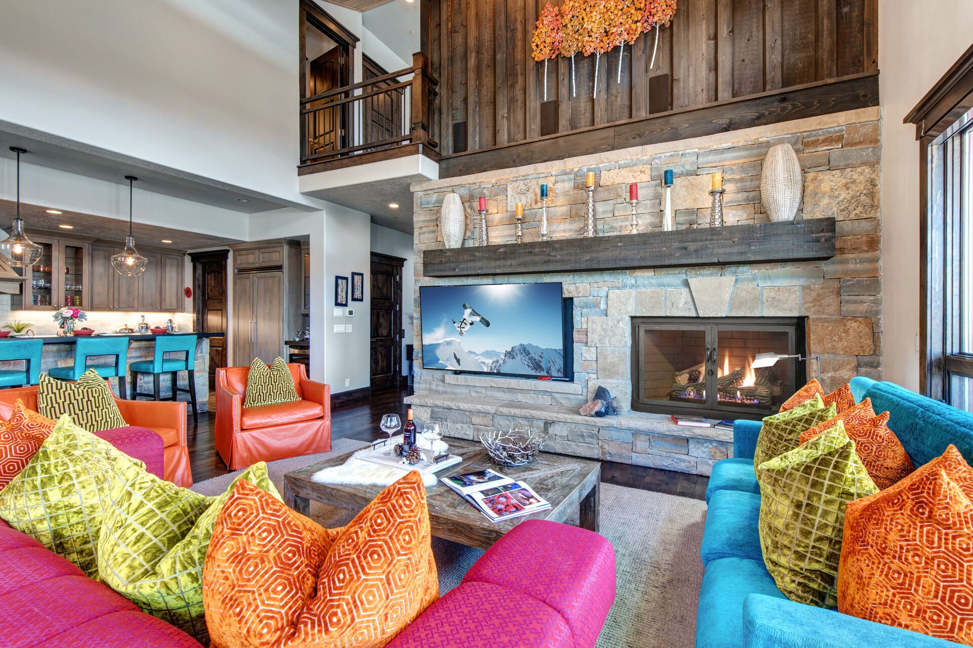 Living room with Smart TV, outside deck access and views of Empire Mountain and Park City