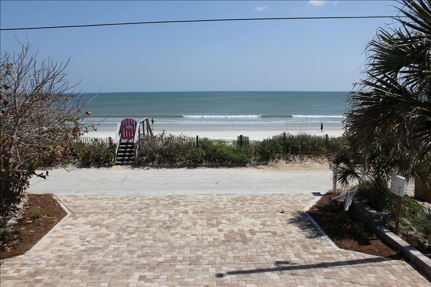Oceanfront views of the car free beach with plenty of parking for a boat or trailer.