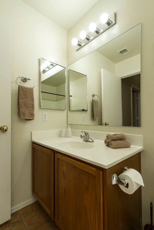 guest bathroom with single sink.