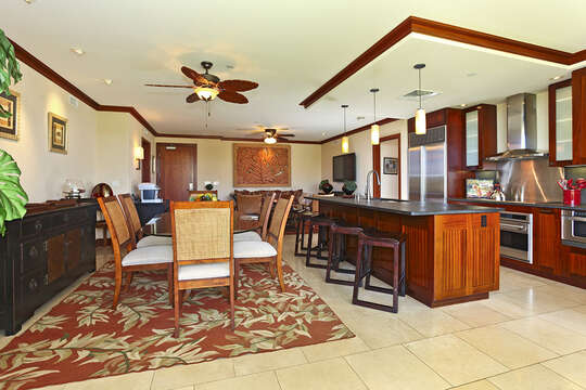 Spacious Dining Area and Kitchen with Bar Seating