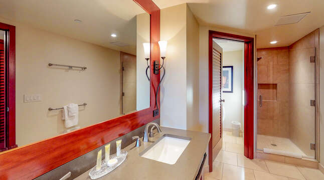 Master Bathroom with Double Sink Bathroom Vanity, Walk-In Shower with Glass Door.