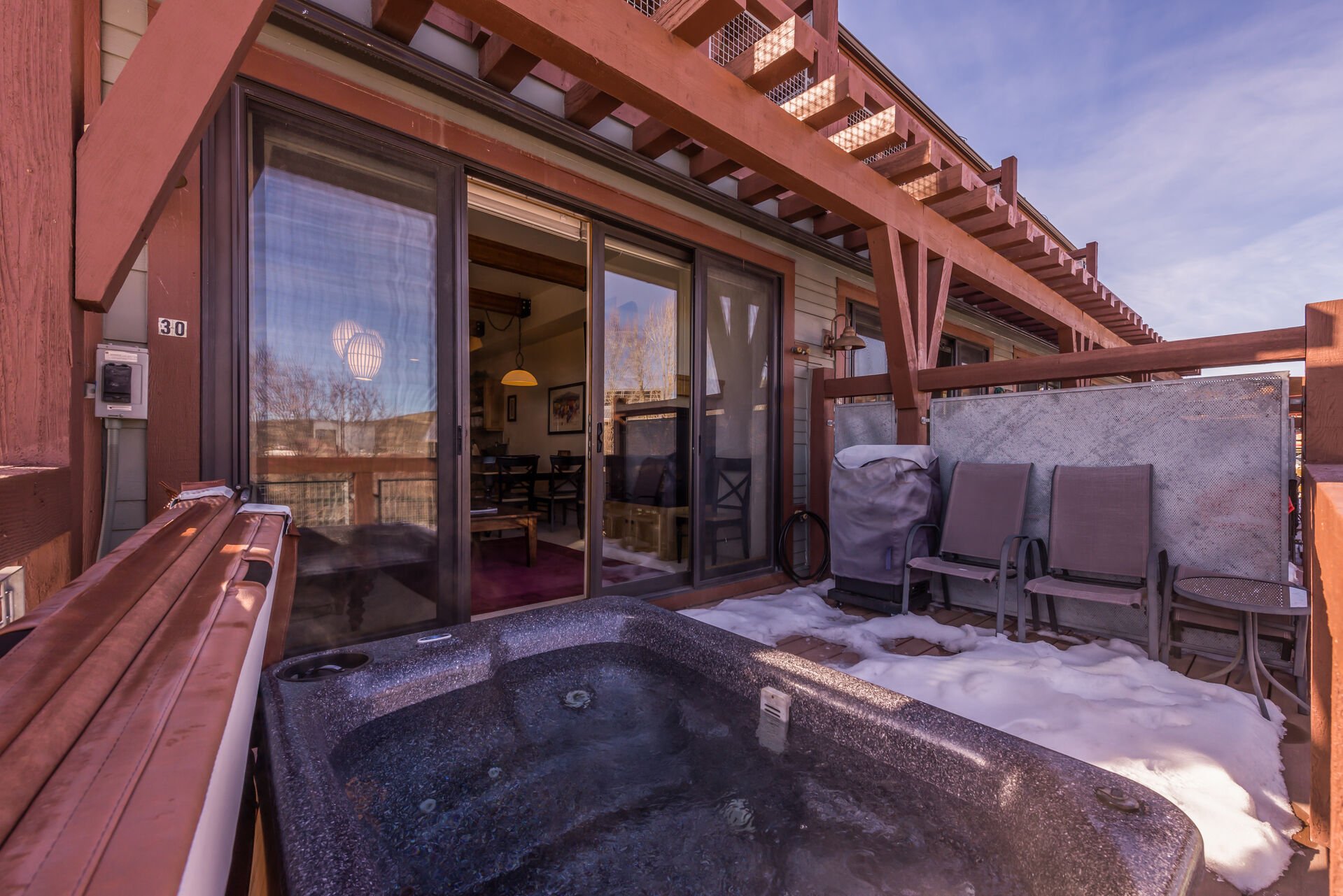 Lower Deck with Hot Tub, Patio Seating and BBQ