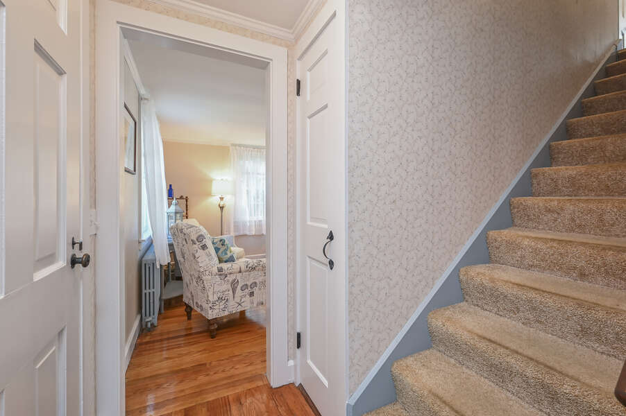 Front door with stairs to second floor-54 Hiawatha Road Harwich Port Cape Cod New England Vacation Rentals