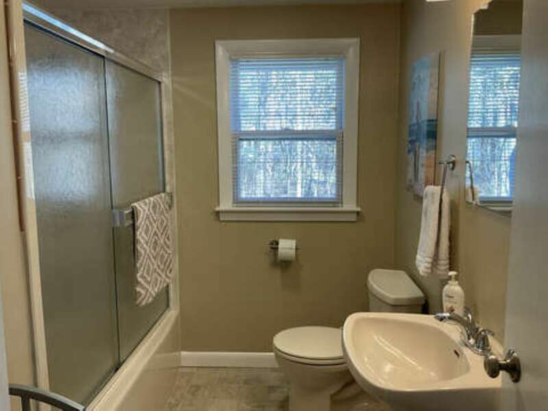 Full bathroom with a tub/shower off the hall - 23 Ridgevale Road South Harwich Cape Cod New England Vacation Rentals