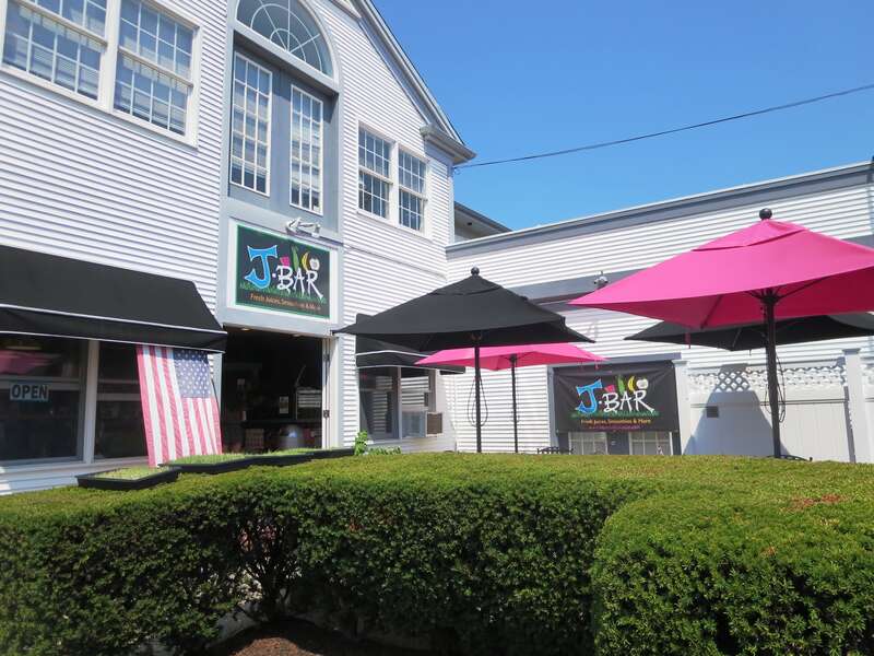 Sip a freshly blended juice on the patio of J-Bar for that afternoon boost, located in Harwich Port village - Harwich Port Cape Cod New England Vacation Rentals