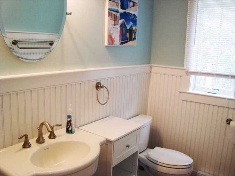 Full bathroom with a shower - 43A Old County Road South Harwich Cape Cod New England Vacation Rentals #BookNEVRDirectTheCottage