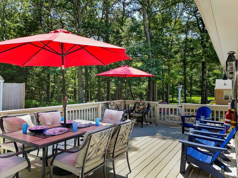 Large deck off the back with gas grill and dining - 11 Cranwood Road Harwich Cape Cod New England Vacation Rentals-#BookNEVRDirectAoibhneas