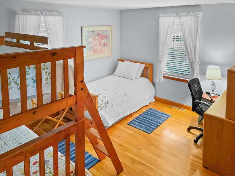 Bedroom #3 with bunk bed, additional twin with trundle and desk for staying connected - 11 Cranwood Road Harwich Cape Cod New England Vacation Rentals-#BookNEVRDirectAoibhneas