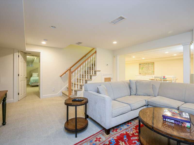 Lower Level with Seating and Flat Screen TV - 2 Captains Row E Chatham Cape Cod New England Vacation Rentals-#BookNEVRDirectCaptainsRow