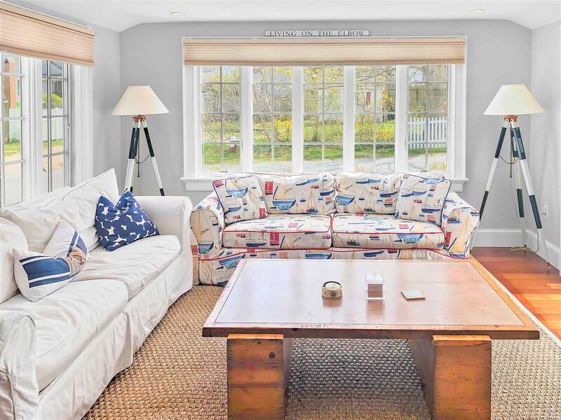 2nd seating area in living room with sliders to back patio -14 Hallett Lane -Chatham- Cape Cod- New England Vacation Rentals