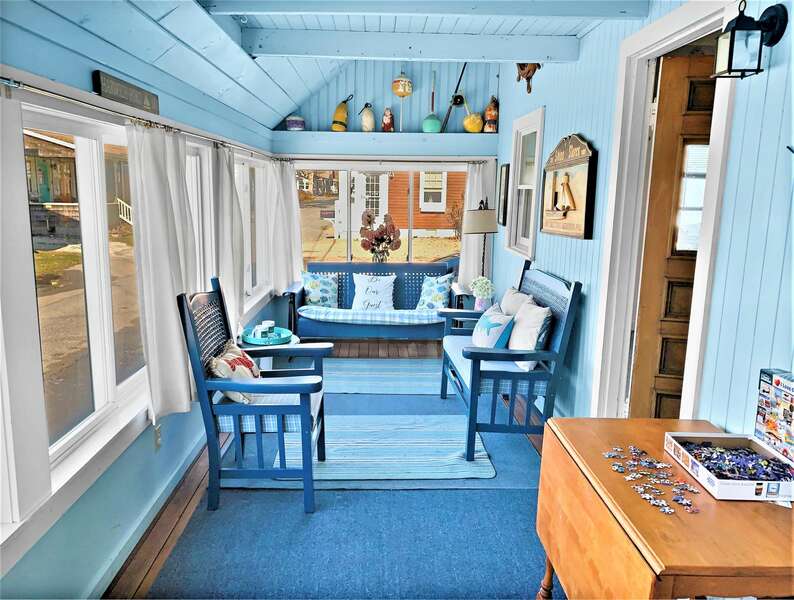 Enclosed front sun porch, a perfect place to rest for a bit - 17 Ocean Avenue Harwich Port Cape Cod New England Vacation Rentals