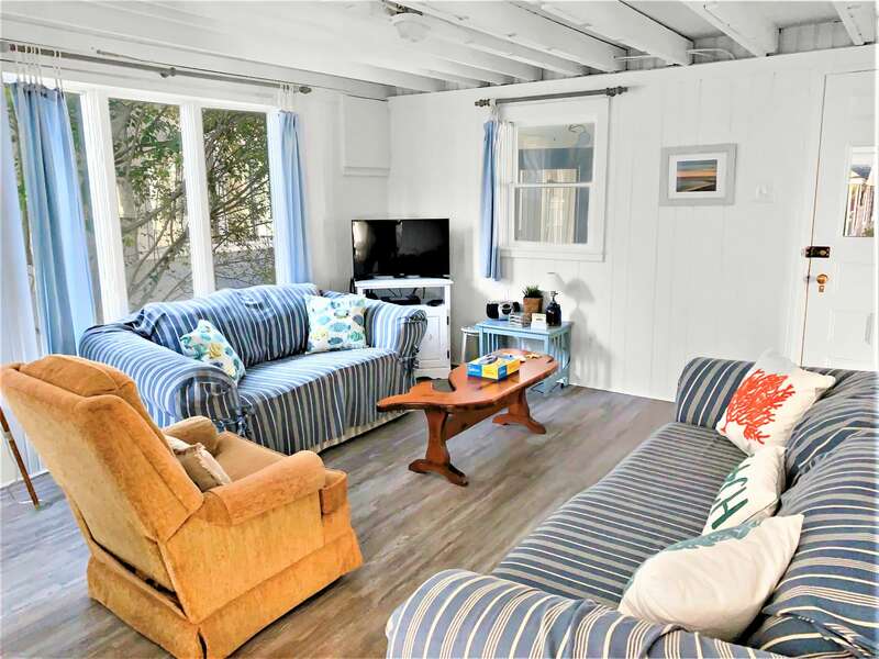 Living room with comfy seating and flat screen TV - 17 Ocean Avenue Harwich Port Cape Cod New England Vacation Rentals