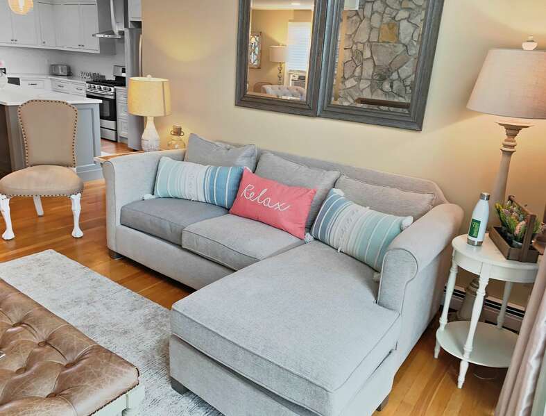 Plenty of seating on the new couch with ocean views at 19 Bob White Lane South Harwich Cape Cod New England Vacation Rentals