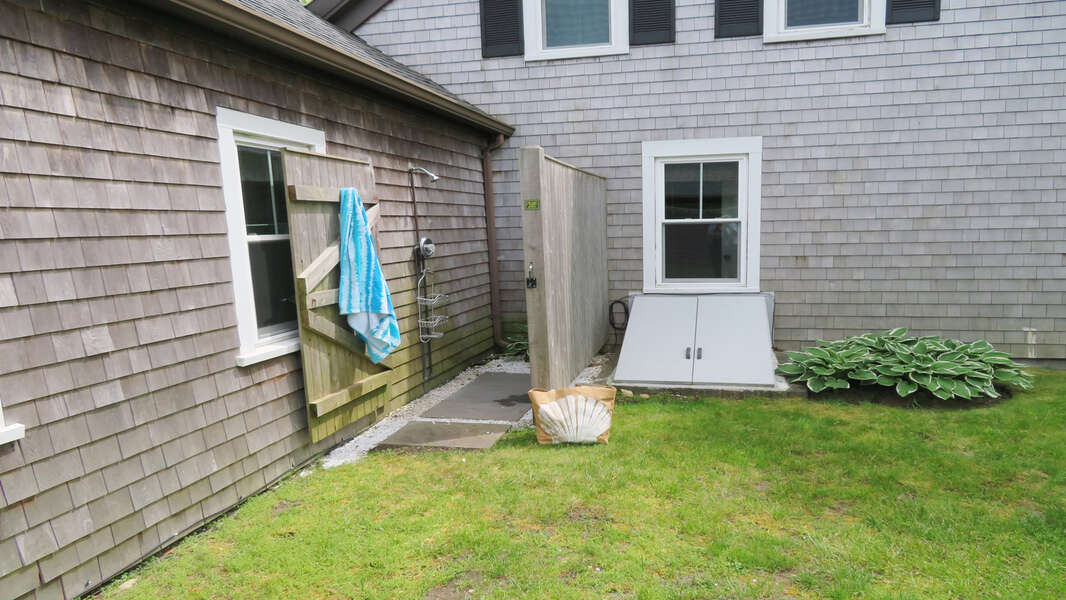 Outdoor shower -enclosed with hot and cold water -38 Pleasant Street Harwich Port Cape Cod New England Vacation Rentals