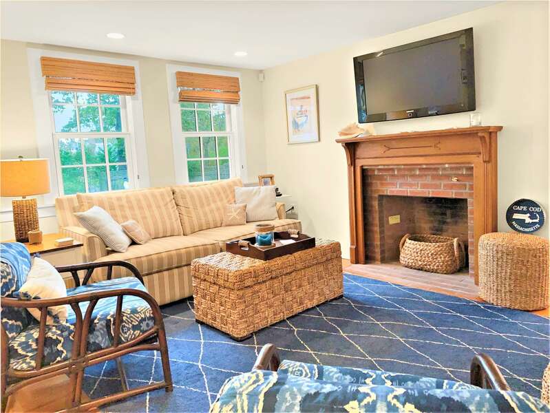 Enter into the cottage to the Living Area with flat screen TV and WiFi - 58 Longs Lane Chatham Cape Cod New England Vacation Rentals