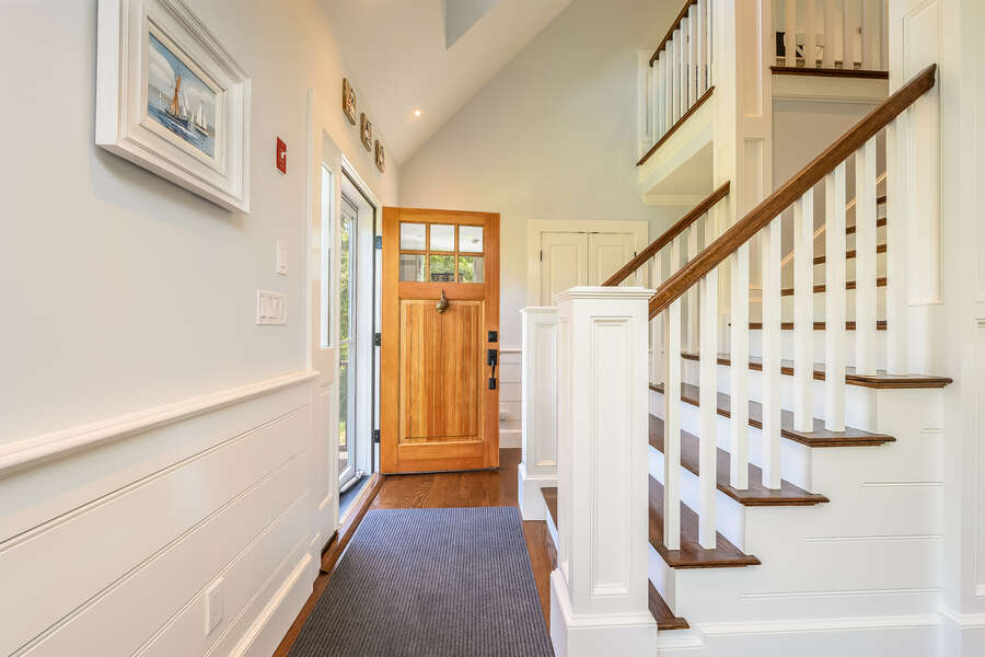 Front door and stairs to 3rd floor-93 Bucks Creek Road Chatham Cape Cod New England Vacation Rentals