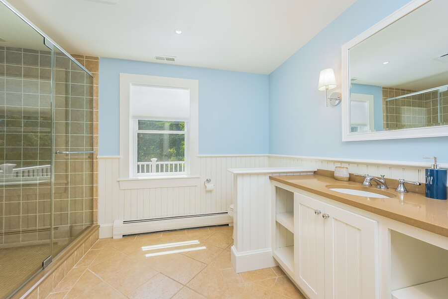 Ensuite bath #4 full with Shower -93 Bucks Creek Road Chatham Cape Cod New England Vacation Rentals