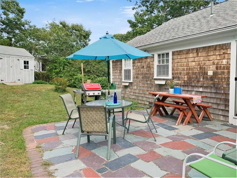 Back Yard with Dining, gas grill and outdoor shower- 104 Deep Hole Road South Harwich Cape Cod New England Vacation Rentals